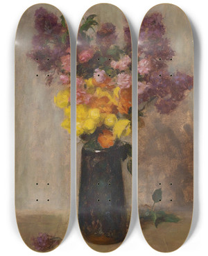 Triptych art skateboard deck of Simon Glcklich Blumenstillleben by Simon Glucklich (1863-1943)