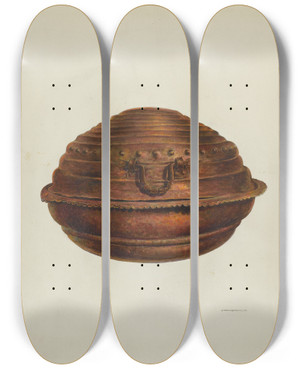 Triptych art skateboard deck of Gerald Transpota Baptismal Font_2 by Gerald Transpota (1898-1971)