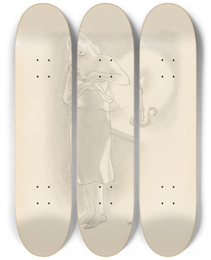 Triptych art skateboard deck of Mikul Galanda Woman With Shirt I by Mikulas Galanda (1895-1938)
