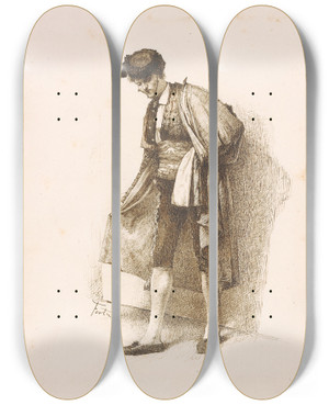 Triptych art skateboard deck of Mariano Fortuny Portrait Of A Matador by Mariano Fortuny