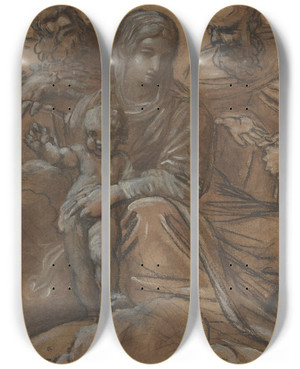 Triptych art skateboard deck of Giacomo Cavedone The Virgin And Child With Two Male Saints_2 by Giacomo Cavedone (1577-1660)