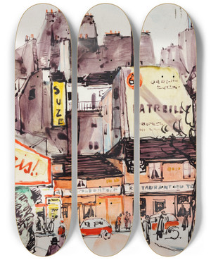 Triptych art skateboard deck of Andrus Johani Pariisi Motiiv by Andrus Johani (1906-1941)