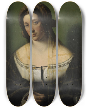 Triptych art skateboard deck of Bartolomeo Veneto Portrait Of A Lady As Mary Magdalen by Bartolomeo Veneto (1502-1531)