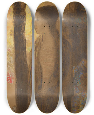 Triptych art skateboard deck of Odilon Redon Figure Devant Un Arbre by Odilon Redon (1840-1916)
