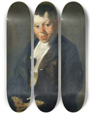 Triptych art skateboard deck of George Wesley Bellows The Newsboy by George Wesley Bellows (1882-1925)