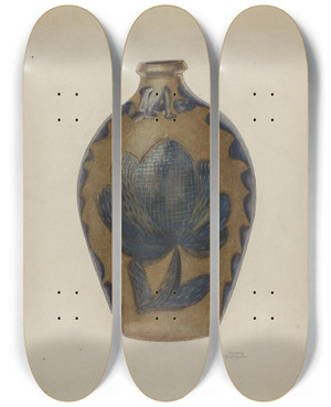 Triptych art skateboard deck of Beverly Chichester Pa German Stoneware Flask by Beverly Chichester (20-)