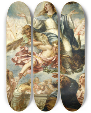 Triptych art skateboard deck of Juan De Valds Leal The Assumption Of The Virgin by Juan de Valds Leal (1622-1690)