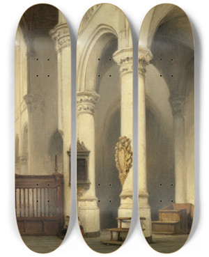 Triptych art skateboard deck of Johannes Bosboom Church Interior_2 by Johannes Bosboom (1817-1891)