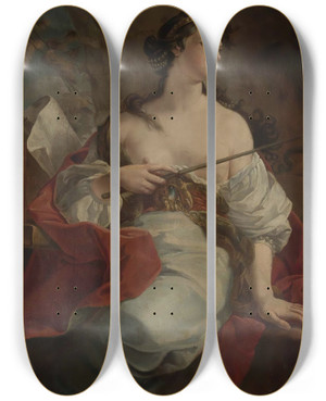 Triptych art skateboard deck of Corrado Giaquinto A Sorceress by Corrado Giaquinto (1703-1766)