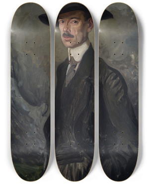 Triptych art skateboard deck of Stanisaw Lentz Portrait Of Bronisaw Kowalewski Painter by Stanislaw Lentz (1861-1920)