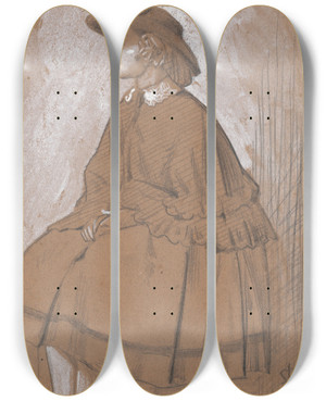 Triptych art skateboard deck of Sir John Everett Millais Study Of A Girl by Sir John Everett Millais (1829-1896)