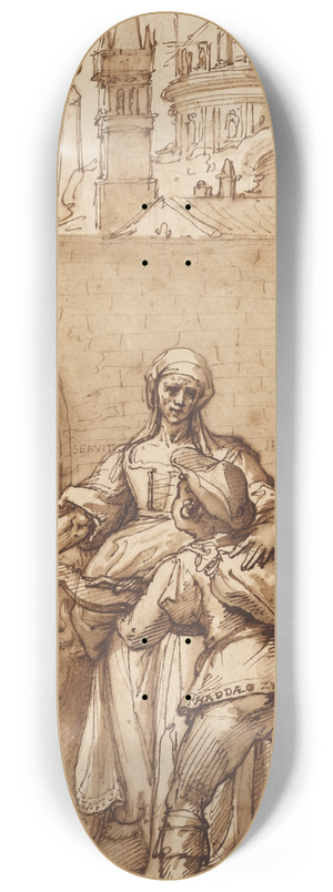 Federico Zuccaro - Taddeo at the Entrance to Rome Greeted by Toil, Servitude, and Hardship, and by Obedience and Patience (the Ass and Ox) 8.25 inch art skate deck