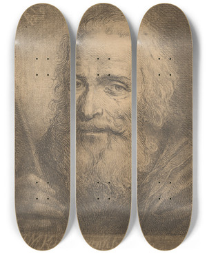 Triptych art skateboard deck of Angelica Kauffmann Bust Of An Old Man_2 by Angelica Kauffmann (1741-1807)