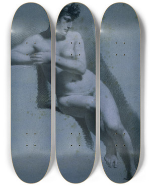 Triptych art skateboard deck of Pierrepaul Prudhon Study Of A Nude Woman Seated Looking To The Right Recto by Pierre-Paul Prud'hon (1758-1823)