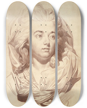 Triptych art skateboard deck of Jakob Matthias Schmutzer Head Of A Woman With A Veil by Jakob Matthias Schmutzer (1733-1811)