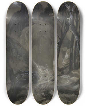 Triptych art skateboard deck of Thomas Moran Halfmoon Yosemite by Thomas Moran (1837-1926)