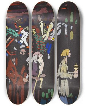Triptych art skateboard deck of Wassily Kandinsky Study On Panic by Wassily Kandinsky (1866-1944)