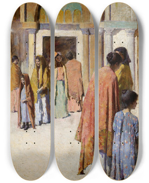 Triptych art skateboard deck of Frank Edwin Scott Femmes Pres Des Escaliers No I by Frank Edwin Scott (1863-1929) Triptych art skateboard deck of Frank Edwin Scott Femmes Pres Des Escaliers No I by Frank Edwin Scott (1863-1929)