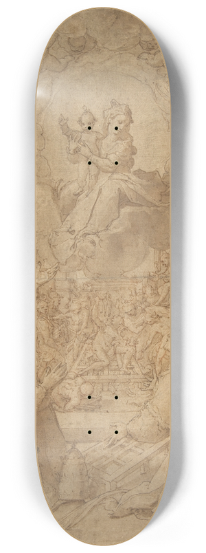 Federico Zuccaro - The Virgin and Child Appearing to Saint Peter, Saint Damasus, Saint Lawrence, and Saint Paul; the Martyrdom of Saint Lawrence in the Background 8.25 inch art skate deck