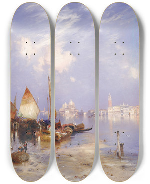 Triptych art skateboard deck of Thomas Moran A View Of Venice by Thomas Moran (1837-1926)