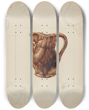 Triptych art skateboard deck of Katharine Merrill Toby Pottery Jug by Katharine Merrill