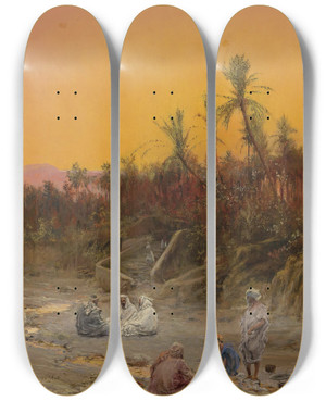 Triptych art skateboard deck of Max Friedrich Rabes Evening In Biskra by Max Friedrich Rabes (1868-1944)