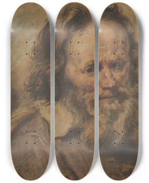 Triptych art skateboard deck of Giovanni Serodine Head Of A Bearded Man by Giovanni Serodine (1594-1631)