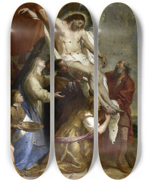 Triptych art skateboard deck of Gaspar De Crayer The Descent From The Cross by Gaspar de Crayer (1584-1669)