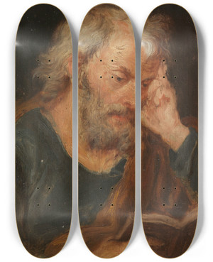 Triptych art skateboard deck of Januarius Zick Reading Apostle by Januarius Zick (1730-1797)