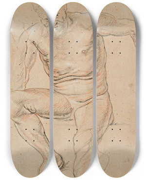 Triptych art skateboard deck of Jacob Jordaens An Academy Of A Male Nude Seated by Jacob Jordaens (1593-1678)