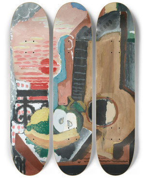 Triptych art skateboard deck of Louis Marcoussis Nature Morte Devant La Fentre by Louis Marcoussis (1883-1941)