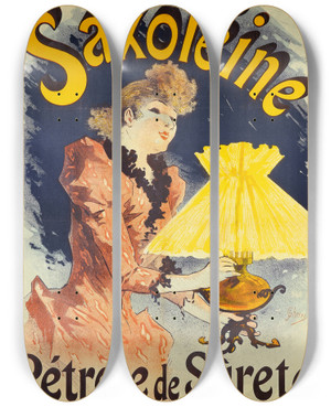 Triptych art skateboard deck of Jules Chret Saxolineptrole De Sret by Jules Cheret (1836-1932)