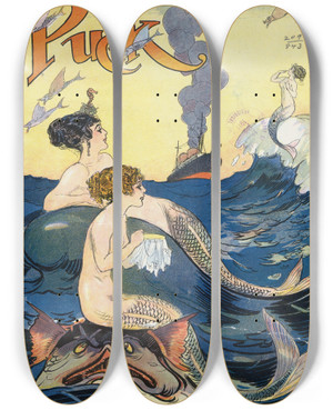 Triptych art skateboard deck of Gordon Ross An Old Acquaintance by Gordon Ross (1873-1946)