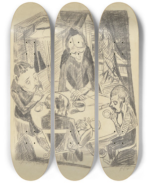 Triptych art skateboard deck of Max Beckmann Hunger by Max Beckmann (1884-1950)