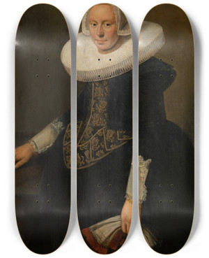 Triptych art skateboard deck of Jan Antonisz Van Ravesteyn Portrait Of A Woman by Jan Anthonisz Van Ravesteyn
