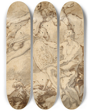Triptych art skateboard deck of Francesco Solimena Venus Receiving From Vulcan The Arms Of Aeneas by Francesco Solimena (1657-1747)