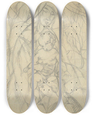 Triptych art skateboard deck of Kontantn Bauer Madona by Konstantin Bauer (1893-1928)