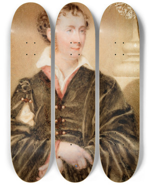 Triptych art skateboard deck of Samuel Love Portrait Of A Gentleman In Theatrical Costume by Samuel Lover