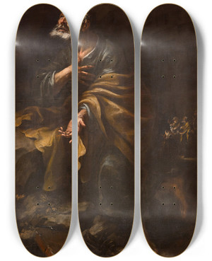 Triptych art skateboard deck of Juan De Valds Leal Saint Peter Repentant by Juan de Valds Leal (1622-1690)
