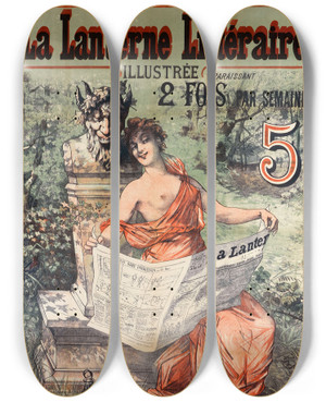 Triptych art skateboard deck of Mile Lvy La Lanterne Littraire by mile Lvy (1826-1890)