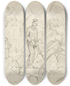 Triptych art skateboard deck of Ivan Ivanec Robotnik Pracy Przymusowej W Kamienioomie by Ivan Ivanec (1893-1946)