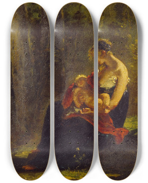 Triptych art skateboard deck of Pierrepaul Prudhon The Happy Mother by Pierre-Paul Prud'hon (1758-1823)