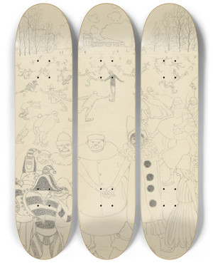 Triptych art skateboard deck of Lon Spilliaert Carnaval by Leon Spilliaert (1881-1946)