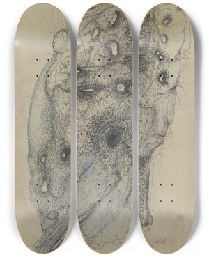 Triptych art skateboard deck of Wols Injured Head by Wols