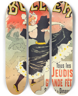 Triptych art skateboard deck of Georges Meunier Affiche Pour Le Bal Bullier by Georges Meunier (1869-1942)