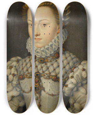 Triptych art skateboard deck of Franois Clouet Elisabeth Of Austria Queen Of France by Francois Clouet (1536-1572)