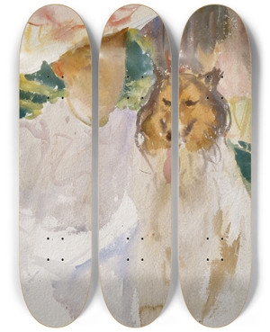 Triptych art skateboard deck of John Singer Sargent Woman With Collie by John Singer Sargent (1856-1925)