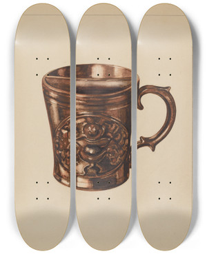 Triptych art skateboard deck of Yolande Delasser Shaving Mug by Yolande Delasser (1935)