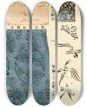 Triptych art skateboard deck of A F Stoddard Company Chinese Prints Pl96 by A F Stoddard Company (1871-1894)
