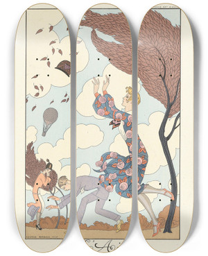 Triptych art skateboard deck of George Barbier Lair Air by George Barbier (1882-1932)